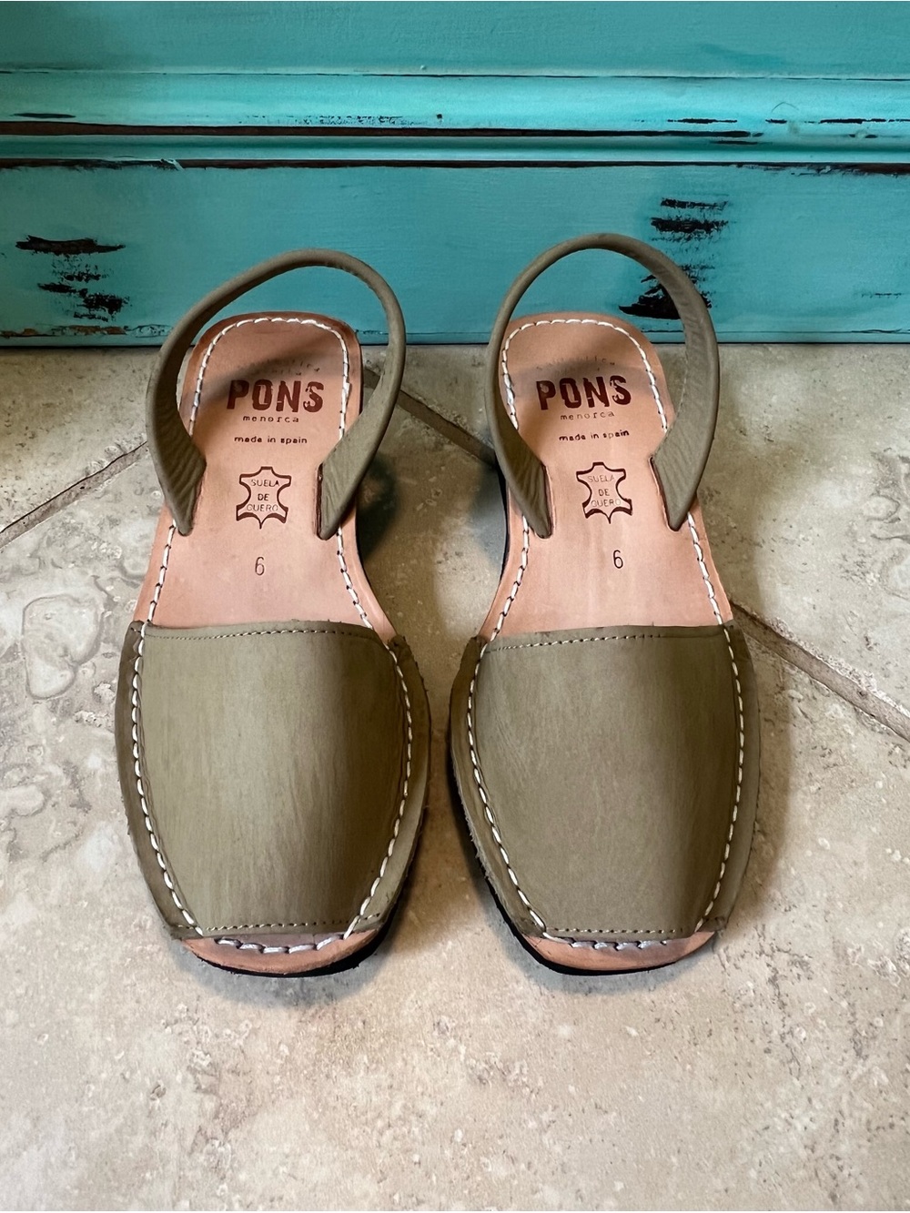 Pons Avarcas Classic Style Green/Taupe Leather Sandal Women’s Sz 6 NWOT - Picture 2 of 9